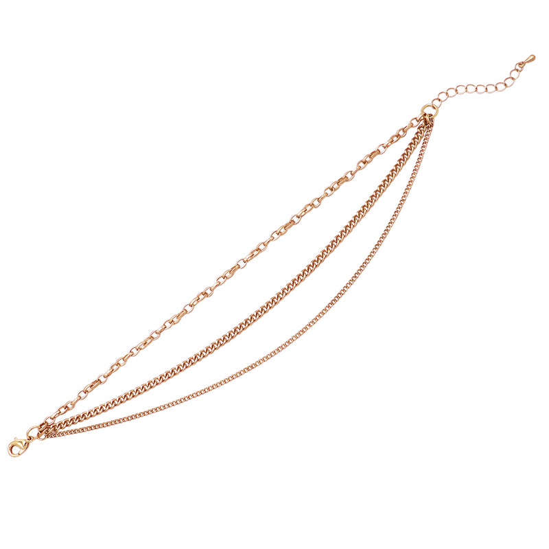 Stunning Triple Strand Draped Gold Tone Chains Ankle Bracelet Anklet, 8"-10" with 2" Extender