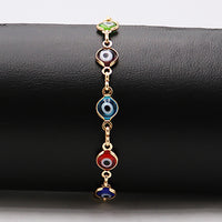 Colorful Glass Bead Protective Talisman Evil Eye Link Chain Bracelet, 7"+2" Extender