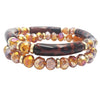 Stunning Set Of 2 Acrylic Bamboo Tube And Faceted Glass Crystal Bead Stacking Stretch Bangle Bracelets, 6.5" (Tortoise Shell Brown)