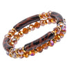 Stunning Set Of 2 Acrylic Bamboo Tube And Faceted Glass Crystal Bead Stacking Stretch Bangle Bracelets, 6.5" (Tortoise Shell Brown)