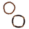 Stunning Set Of 2 Acrylic Bamboo Tube And Faceted Glass Crystal Bead Stacking Stretch Bangle Bracelets, 6.5" (Tortoise Shell Brown)