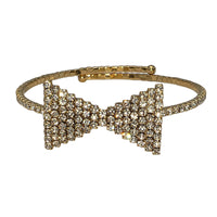 Stylish Gold Tone Crystal Rhinestone Bow Tie Coil Bangle Bracelet, 2.25"