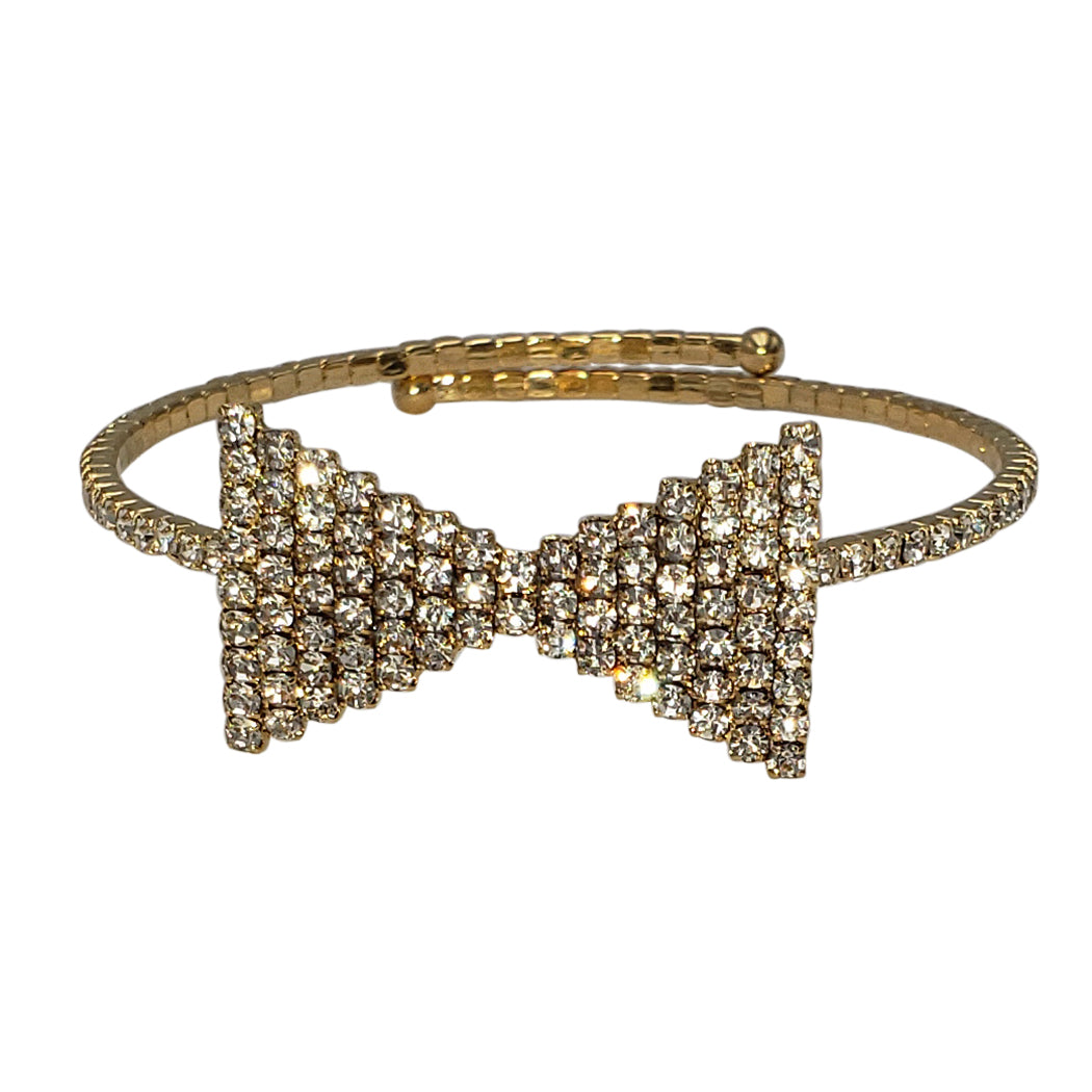 Stylish Gold Tone Crystal Rhinestone Bow Tie Coil Bangle  display picture 1