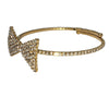 Stylish Gold Tone Crystal Rhinestone Bow Tie Coil Bangle Bracelet, 2.25"