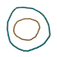 Natural Stone Turquoise & Gold Beaded Bracelet Set