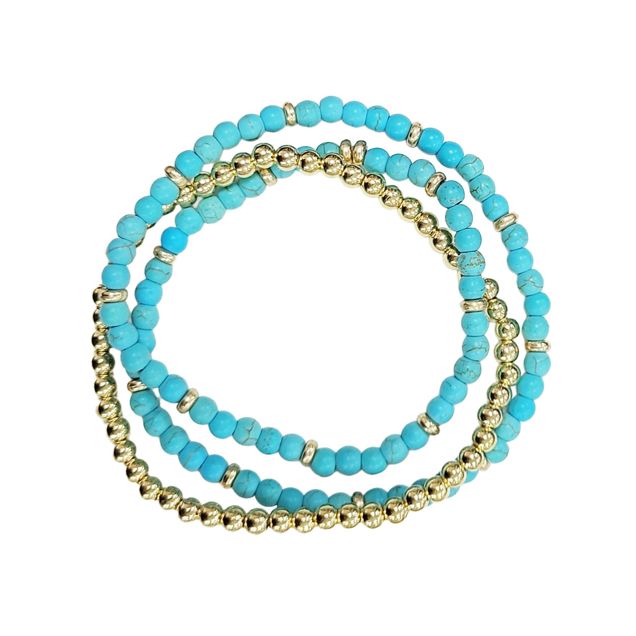 Natural Stone Turquoise & Gold Beaded Bracelet Set