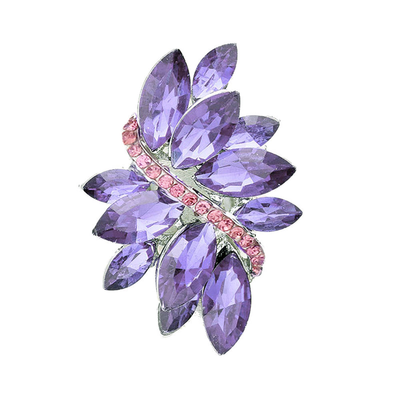 Dazzling Crystal Marquis Leaf Cluster Statement Stretch Cocktail Ring