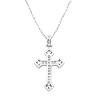 Rosemarie's Religious Gifts Women's Made In Italy Dainty Sterling Silver Box Chain With Adjustable Slide And Stunning Crystal Baguette Christian Cross Necklace Pendant, 22"