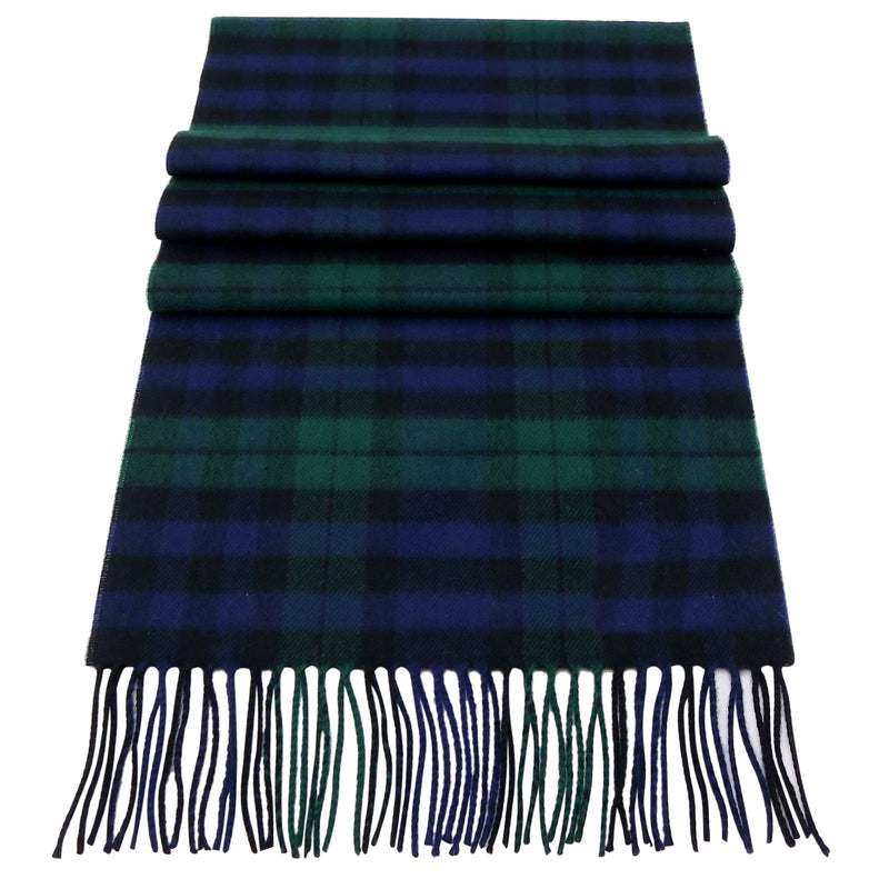 Soft Acrylic Winter Scarf, 66 x 12 Inches with 3 Inch Fringe, Cozy Cold Weather Accessory (Black Watch Taran Plaid, Navy, Green, Black)
