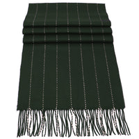 Soft Acrylic Winter Scarf, 66 x 12 Inches with 3 Inch Fringe, Cozy Cold Weather Accessory (Pinstripe, Army Green, White Pin)
