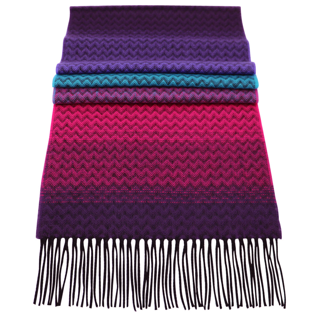 Soft Acrylic Winter Scarf, 66 x 12 Inches with 3 Inch Fringe, Cozy Cold Weather Accessory (Chevron, Violet, Fushia, Turquoise)