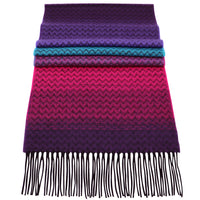 Soft Acrylic Winter Scarf, 66 x 12 Inches with 3 Inch Fringe, Cozy Cold Weather Accessory (Chevron, Navy, Purple, Mauve)