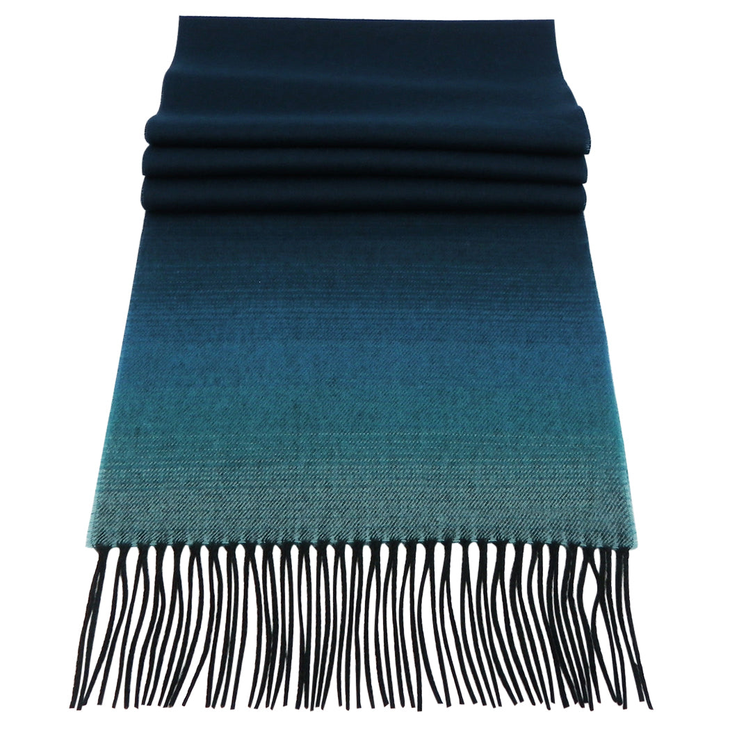 Soft Acrylic Winter Scarf, 66 x 12 Inches with 3 Inch Fringe, Cozy Cold Weather Accessory (Ombre, Navy, Blue)