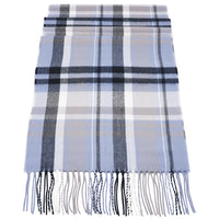 Soft Acrylic Winter Scarf, 66 x 12 Inches with 3 Inch Fringe, Cozy Cold Weather Accessory (Plaid, Periwinkle Blue, Grey, Navy)