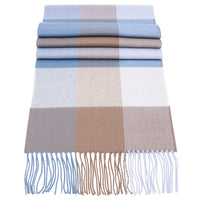 Soft Acrylic Winter Scarf, 66 x 12 Inches with 3 Inch Fringe, Cozy Cold Weather Accessory (Check, Sky Blue, Taupe, Grey)