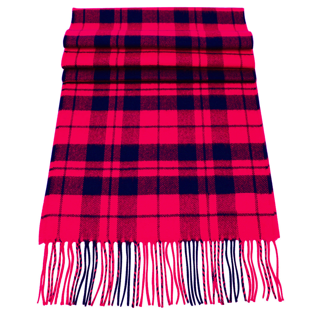 Soft Acrylic Winter Scarf, 66 x 12 Inches with 3 Inch Fringe, Cozy Cold Weather Accessory (Buffalo Check, Red, Blue)