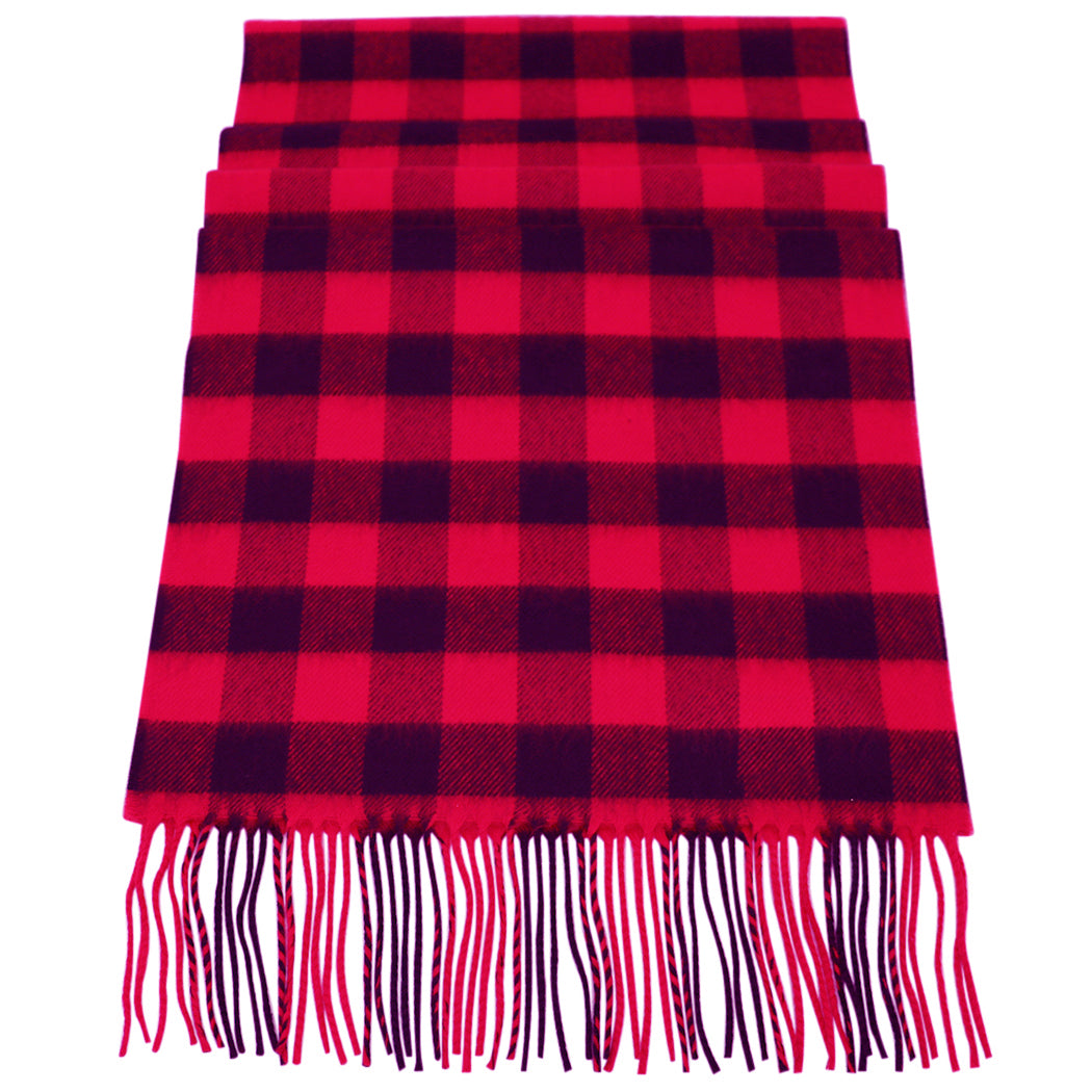 Soft Acrylic Winter Scarf, 66 x 12 Inches with 3 Inch Fringe, Cozy Cold Weather Accessory (Buffalo Check Red Black)