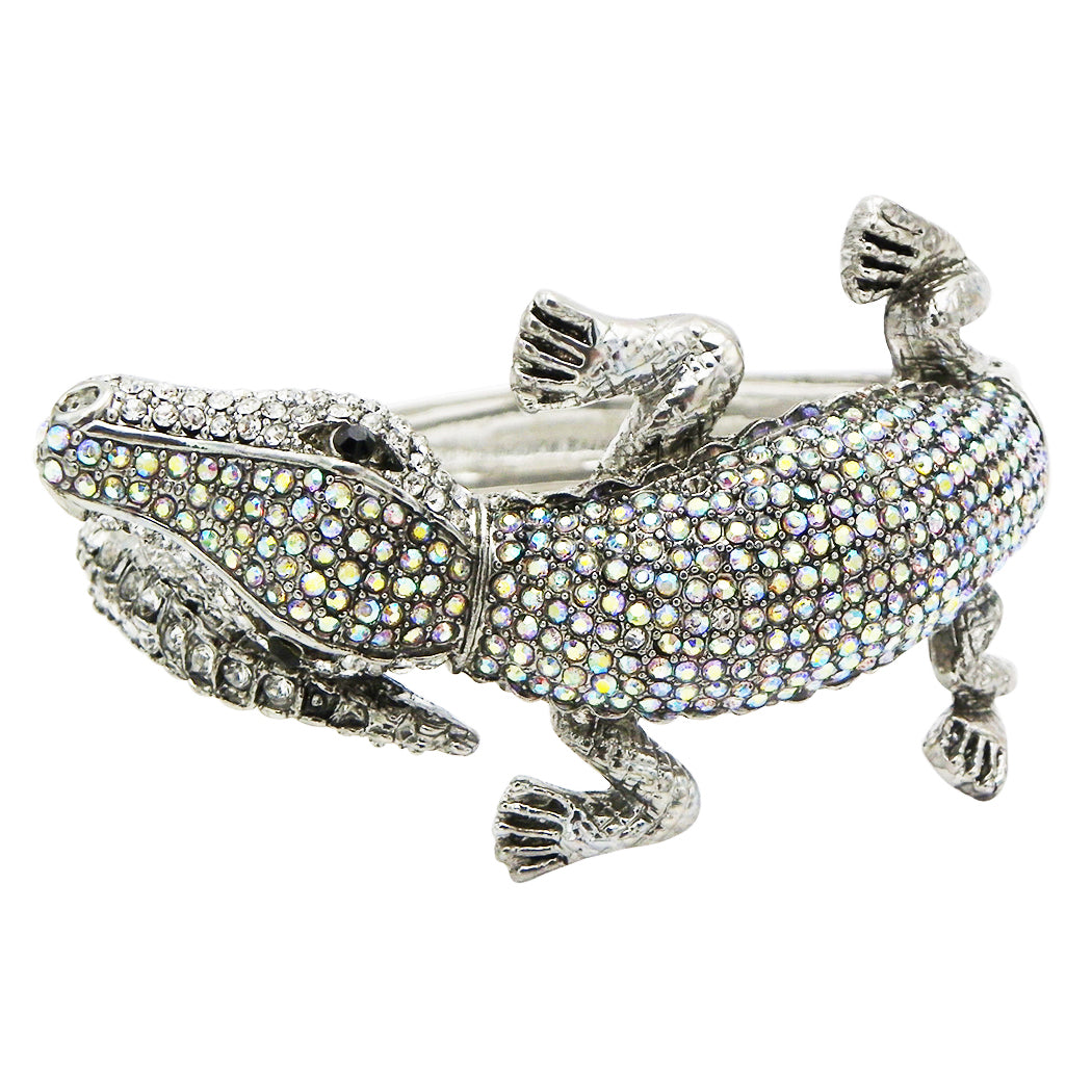 Stunning Crystal Rhinestone Pave Alligator Hinged Cuff Bangle