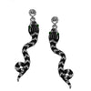 Stunning Black Enamel And Crystal Rhinestones Serpent Snake Statement Jewelry Pieces (Silver Tone Hinged Back Choker Necklace Earring Gift Set, 14")