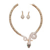 Stunning Three Dimensional Gold Tone Statement Crystal Rhinestone Encrusted Serpent Snake Statement Jewelry Pieces (Collar Necklace And Earring Set, 14")