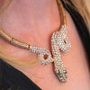 Stunning Three Dimensional Gold Tone Statement Crystal Rhinestone Encrusted Serpent Snake Statement Jewelry Pieces (Collar Necklace And Earring Set, 14")