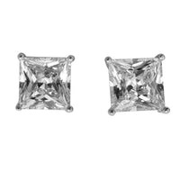 Timeless Classic Sterling Silver Studs With Premium Cubic Zirconia Crystals Post Back Hypoallergenic Earrings (8mm, Princess Cut)