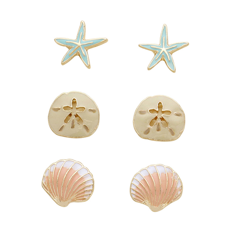 Beach Stud Seashell Earrings Set of 3