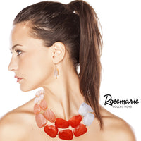 Chic Ombre Polished Resin Statement Necklace Earring Set, 16"+3" Extender Coral