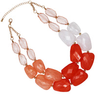 Chic Ombre Polished Resin Statement Necklace Earring Set, 16"+3" Extender Coral