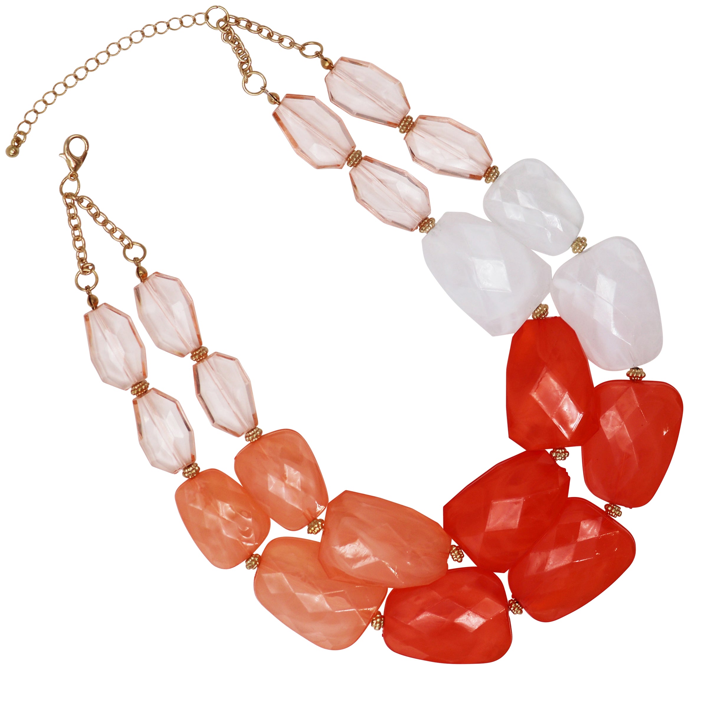 Chic Ombre Polished Resin Statement Necklace Earring Set, 16"+3" Extender Coral