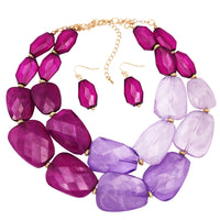 Chic Ombre Polished Resin Statement Necklace Earring Set, 16"+3" Extender