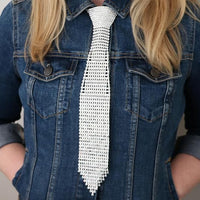 Stunning Crystal Rhinestone Necktie Necklace, 18"+3" Extender (Silver Tone Clear Crystal)
