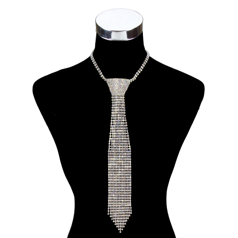 Stunning Crystal Rhinestone Necktie Necklace, 18"+3" Extender