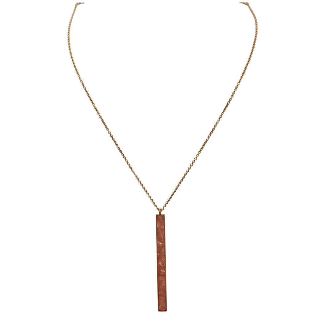 Women's Mother of Pearl Bar Pendant Extra Long Necklace 32"
