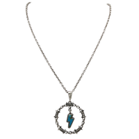 Western Turquoise Howlite Lightning Bolt Circle Pendant Necklace, Semi Precious Stone, 18"+3" Extender