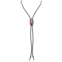 Vintage Feel Western Bolo Tie, Pendant with Silver Tone Accents, Black Braided Faux Leather, 37"