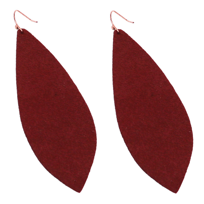 Unbe-leaf-ably Stunning Burgundy Red Vegan Leather And Burnished Copper Tone Textured Leaf Earrings, 3.5