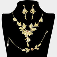Women's 3 Piece Rhinestone Crystal And Metal Mesh Floral Statement Necklace Bracelet Earring Jewelry Set, 17"+4" Extender (Gold Tone Topaz Crystal)