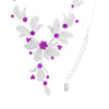 Women's 3 Piece Rhinestone Crystal And Metal Mesh Floral Statement Necklace Bracelet Earring Jewelry Set, 17"+4" Extender (Purple)