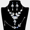 Women's 3 Piece Rhinestone Crystal And Metal Mesh Floral Statement Necklace Bracelet Earring Jewelry Set, 17"+4" Extender (Blue Crystal Silver Tone)