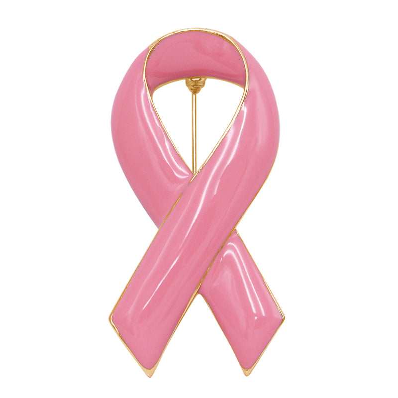 Statement Pink Ribbon Breast Cancer Awareness Enamel Lapel Pin Brooch, 2.25"