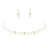 Chic Simulated Pearl With Crystal Detail On Memory Wire Choker Necklace Earrings Bridal Jewelry Set, 12"+3" Extender