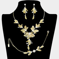 Women's 3 Piece Rhinestone Crystal And Metal Mesh Floral Statement Necklace Bracelet Earring Jewelry Set, 17"+4" Extender