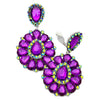 Dramatic Teardrop Crystals Long Shoulder Duster Clip On Style Earrings, 3.5" (Purple Crystal Silver Tone)
