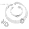 Teardrop Simulated Pearl And Rhinestone Crystal 3 Piece Choker Necklace Cuff Bracelet And Clip On Earrings Bridal Set