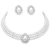 Teardrop Simulated Pearl And Rhinestone Crystal 3 Piece Choker Necklace Cuff Bracelet And Clip On Earrings Bridal Set