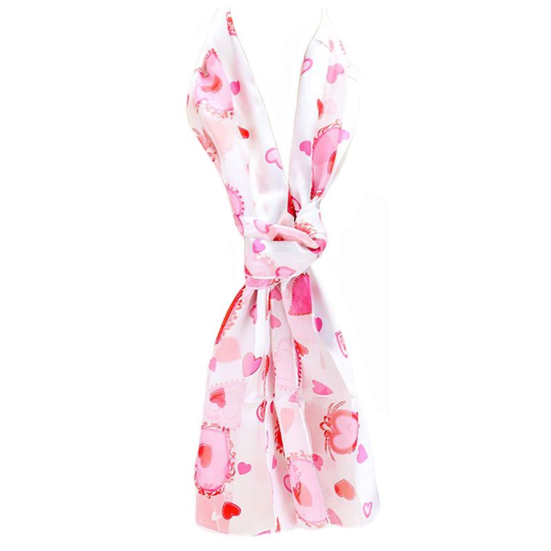Be My Valentine Silky Stripe Red And Pink Hearts Fashion Scarf, 60" (White Background Red And Pink Hearts)