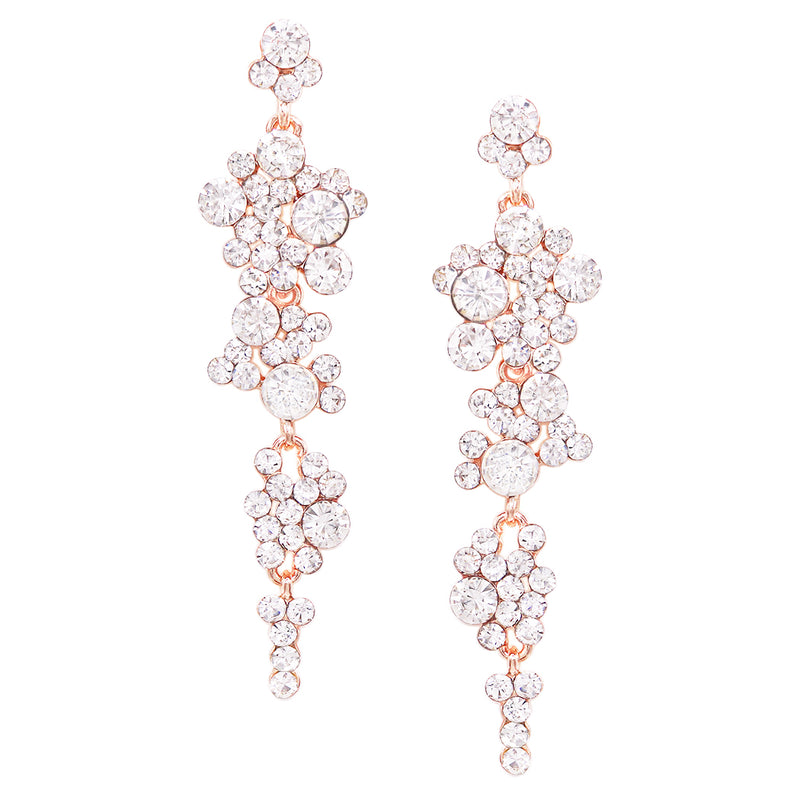 Crystal Rhinestone Bubble Dangle Statement Earrings 3.25 Inches (Clear Crystal Rose Gold Tone)