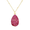 Women's Stunning Teardrop Natural Druzy Stone Purple Pendant Necklace, 16"+3" Extender (Raspberry Purple)