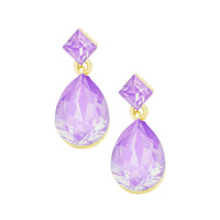 Opalescent Glass Crystal Square Teardrop Dangle Earrings (Purple)